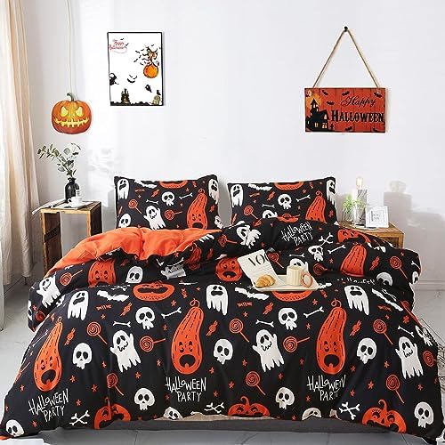 Cottolester Halloween Pumpkin Duvet Cover Set for Kids Room