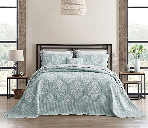 HZ HY Oversized King Bedspread - 5 Piece Set 100 Microfiber Green