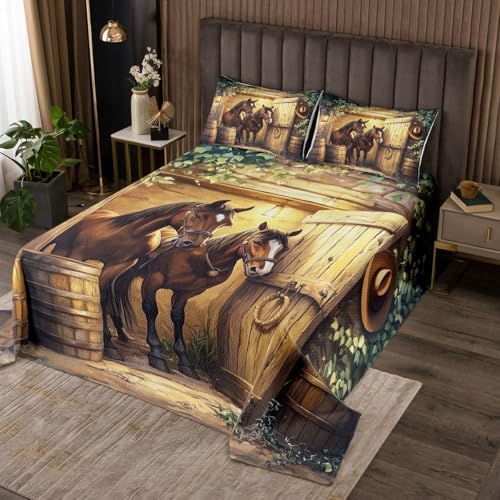 Castle Fairy 3D Horse Bedspread Queen Size 3Pcs Set