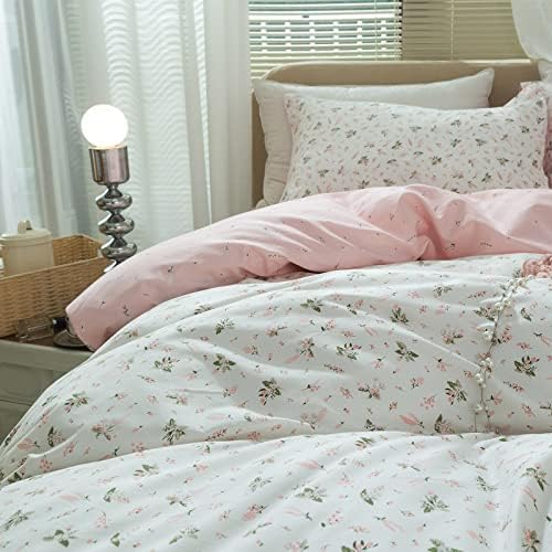 AMWAN Pink Floral Duvet Cover Twin XL Cotton Garden Bedding Set