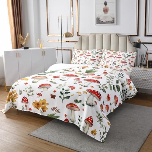 Feelyou Wild Mushroom Bedspread Set for Kids Adults - King Size