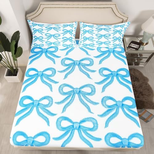 Erosebridal Girls Bow Sheet Set Blue Fantasy Full Size