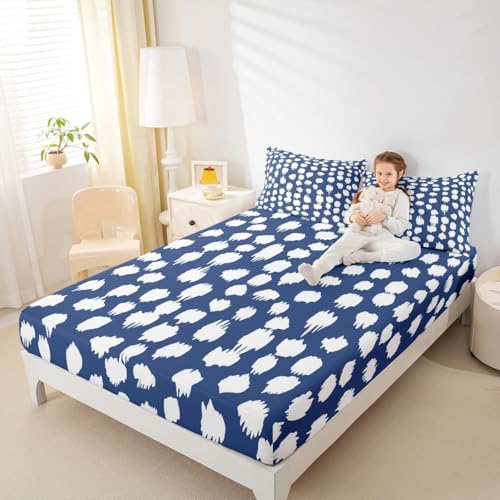 Erosebridal Navy Blue White Polka Dots King Sheet Set