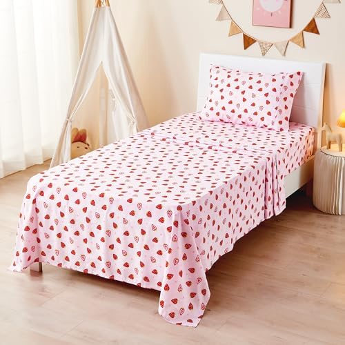 Pink Strawberry Kids Sheet Set Twin 3 Pcs Microfiber