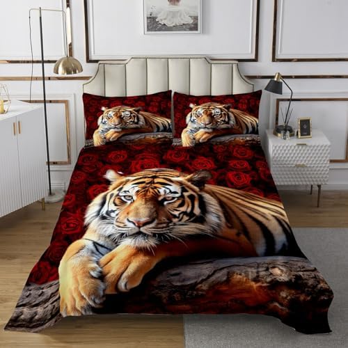 Erosebridal Tiger Bedspread Queen 90x90 with 2 Pillow Cases