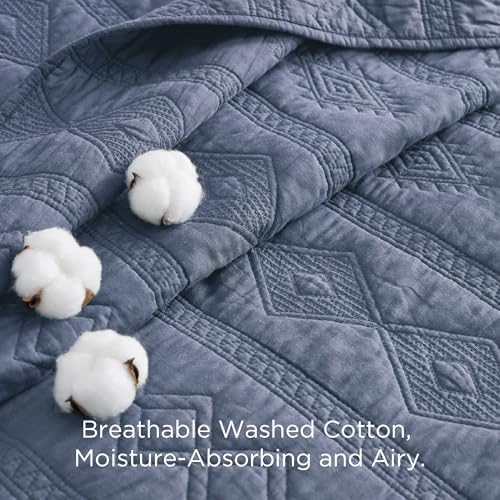 Bedsure 100 Cotton Quilt Set Queen Navy Blue Geometric 3-Piece