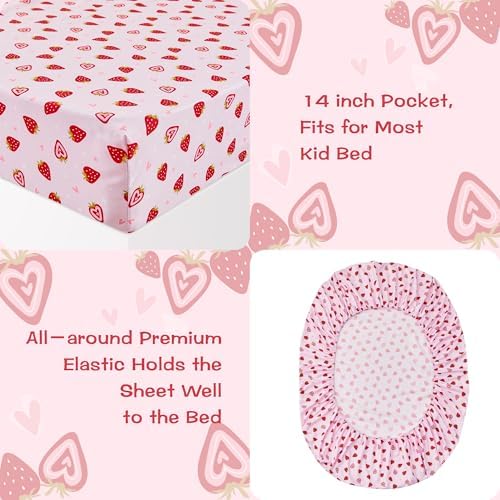 Pink Strawberry Kids Sheet Set Twin 3 Pcs Microfiber