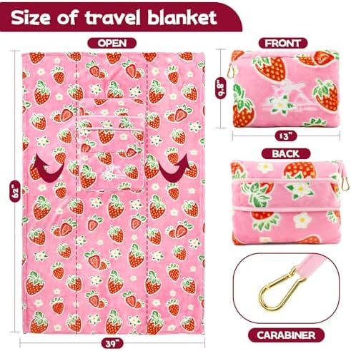 Glow in The Dark Strawberry Travel Blanket and Pillow Set