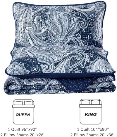 DJY Navy Paisley Quilt Set California King Size