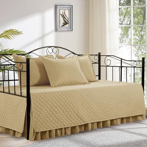 HOMBYS Daybed Cover Set - Diamond Stitched Microfiber 5 Pieces Beige