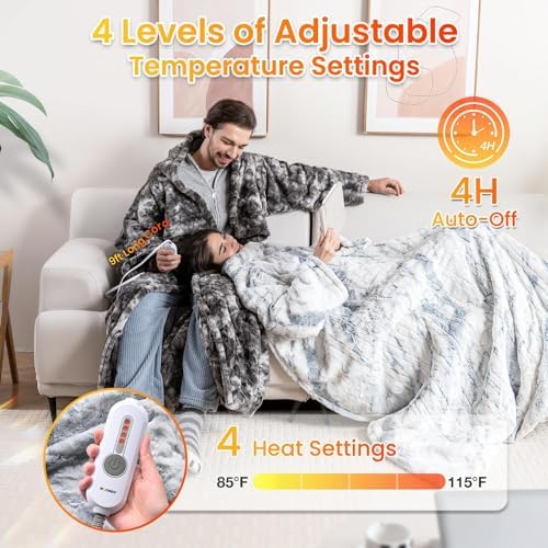 WOOMER Wearable Electric Blanket 50x70 with Faux Fur and Sherpa
