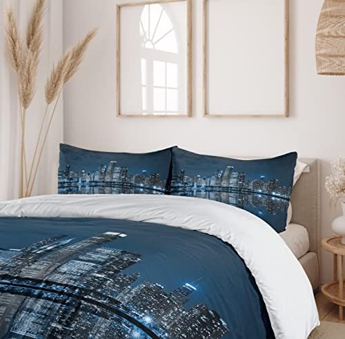Ambesonne Chicago Skyline Duvet Cover Set King Size Dark Blue