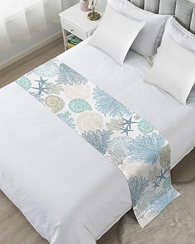 Blue Teal Coral Bed Runner Queen Size