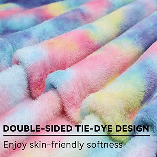 Obinsm Rainbow Fuzzy Throw Blanket for Couch and Bed