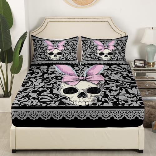 Homewish Black Grey Damask Bedding Set Twin Size 3Pcs
