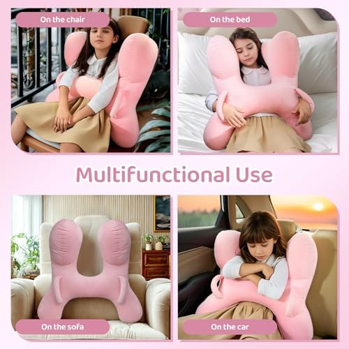 PYURIFAI Kids Car Pillow with Head Support and Handles Pink