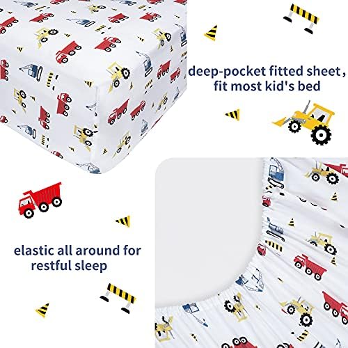 Viviland 4-Piece Boys Truck Bed Sheet Set - White Microfiber