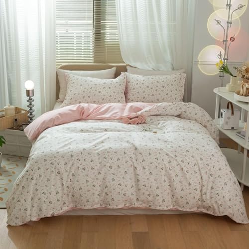 AMWAN Pink Floral Duvet Cover Twin XL Cotton Garden Bedding Set