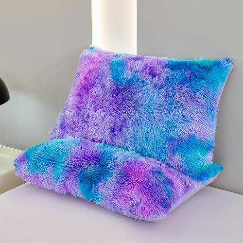 SUCSES Fluffy Twin Bedding Set 3Pcs Tie Dye Faux Fur Duvet Cover