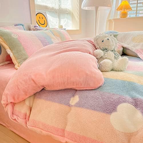 MorroMorn Pink Rainbow Duvet Cover Set for Girls Kids