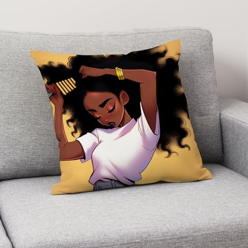 SARA NELL Black Girl Throw Pillow Cover 18x18 Inch