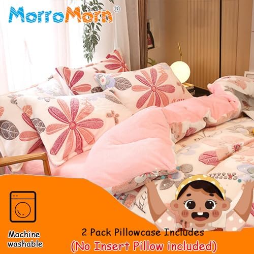 MorroMorn Plush Pillow Covers Blooming Flowers Set of 2