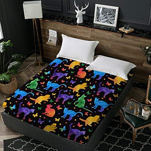 BlessLiving Twin XL Fitted Sheet with Cat Butterfly Pattern