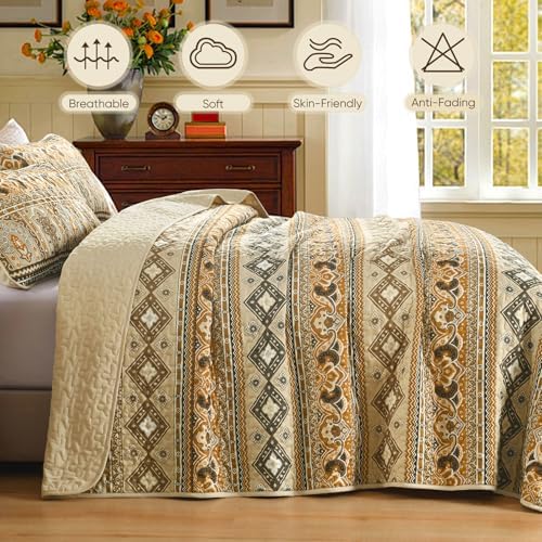 Drucon Boho Aztec Quilt Set 3 Pieces Dark Brown