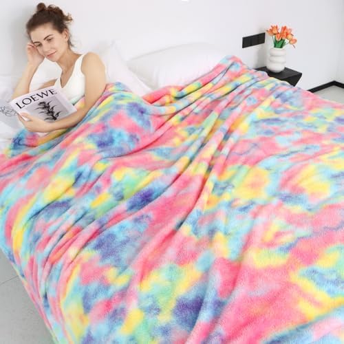 Obinsm Rainbow Fuzzy Throw Blanket for Couch and Bed
