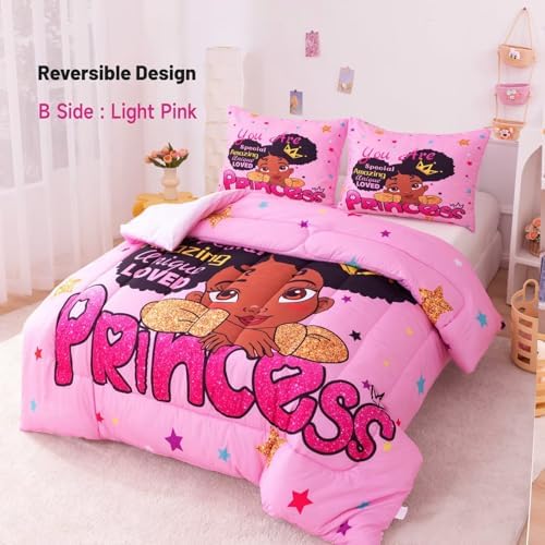 Black Girl Comforter Set Twin - Princess Bedding for Kids