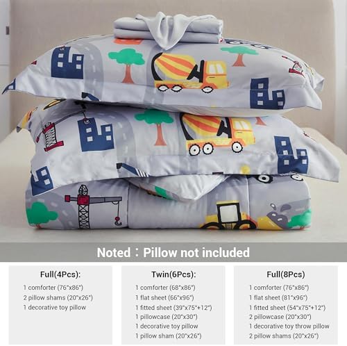 Mooreeke Kids Twin Comforter Set with Excavator Design