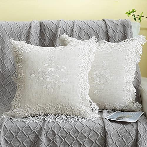 2 Pack Embroidered Spring Floral Throw Pillow Covers 18x18 Inches