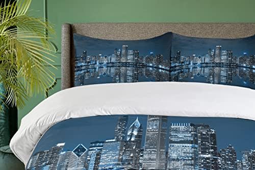 Ambesonne Chicago Skyline Duvet Cover Set King Size Dark Blue