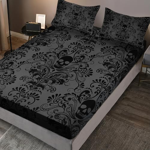 Black Skull Fitted Sheet Set - 3 Pieces