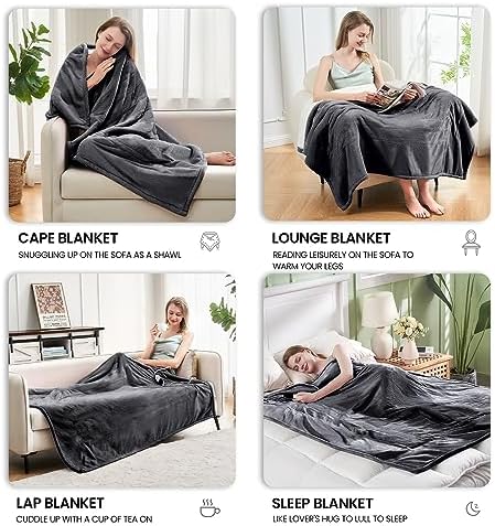 PTQ Electric Heated Blanket 50x60 Grey 6 Level 4H Auto Off