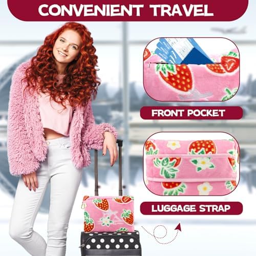 Glow in The Dark Strawberry Travel Blanket and Pillow Set