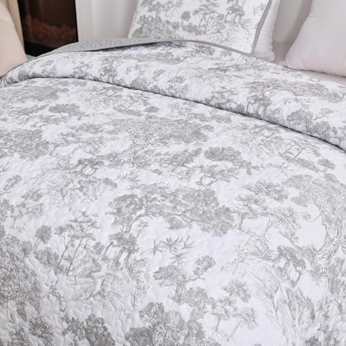 WONGS BEDDING Grey Reversible Quilt Set 3 Piece Full Size