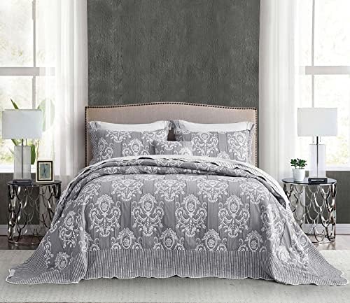 HZ HY Oversized King Bedspread 138x122 Grey Jacquard