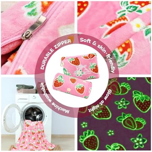 Glow in The Dark Strawberry Travel Blanket and Pillow Set