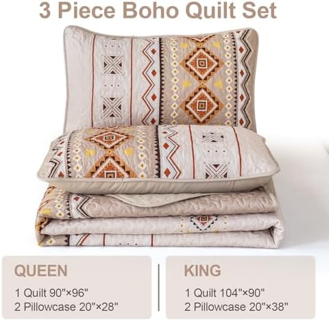 WONGS BEDDING Boho Beige Quilt Set King Size 1