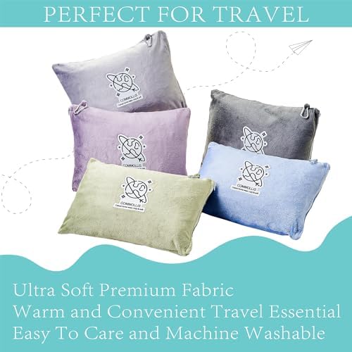 Commollis 2-in-1 Travel Blanket Pillow - Compact Warm All-Season