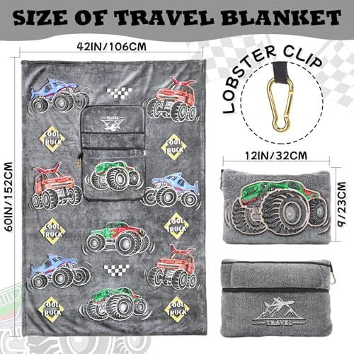 HWING Glow in the Dark Truck Travel Blanket Pillow