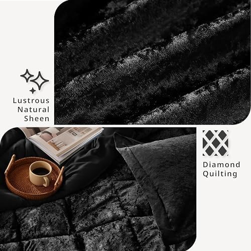 Intelligent Design Velvet Duvet Cover Set Luxury Diamond Quilting Black KingCal King 1