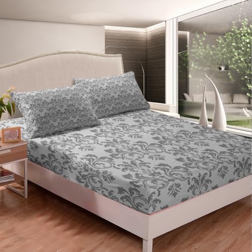 Erosebridal Damask Sheet Set Twin Size Light Grey