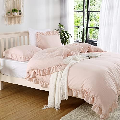 CAROMIO Pink Ruffle Duvet Cover Set 2PCS Twin