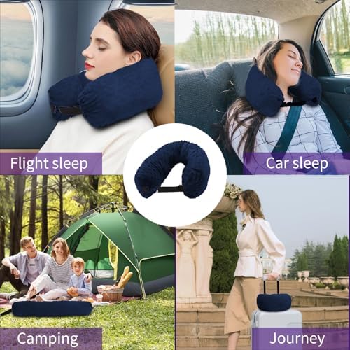 Stuffable Travel Pillow with Storage Bag - Dark Blue