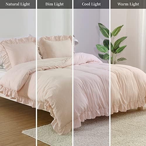 CAROMIO Pink Ruffle Duvet Cover Set 2PCS Twin