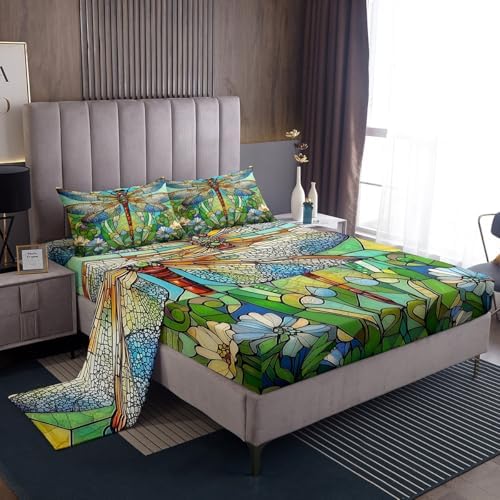 Jejeloiu Dragonfly Kids Bed Sheet Set Twin Size