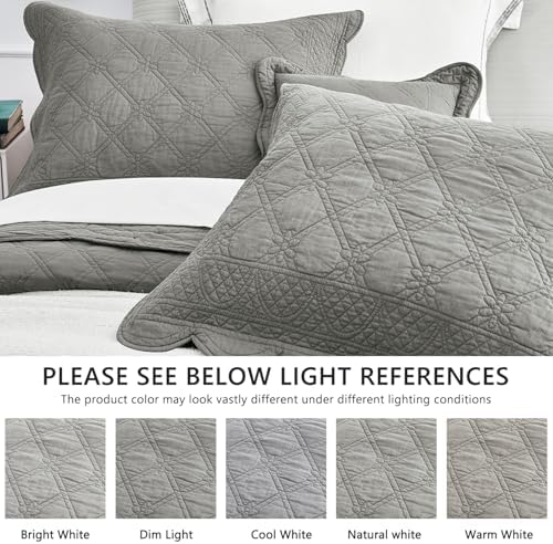 CHIXIN Oversized Cotton Bedspread - 3 Piece Set Grey King Size