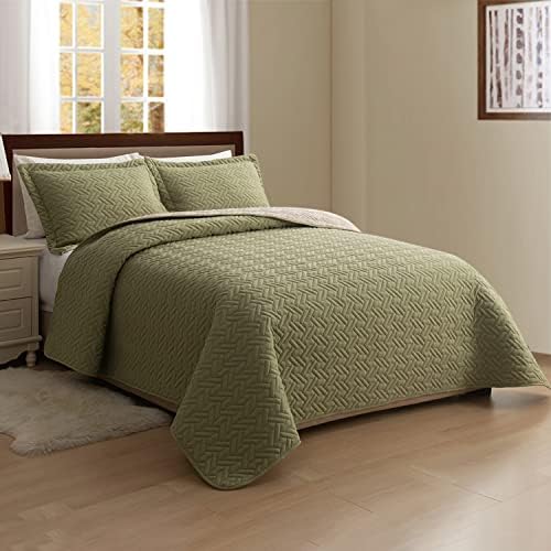 Elegant Comfort Reversible Quilt Set - Sage Cream
